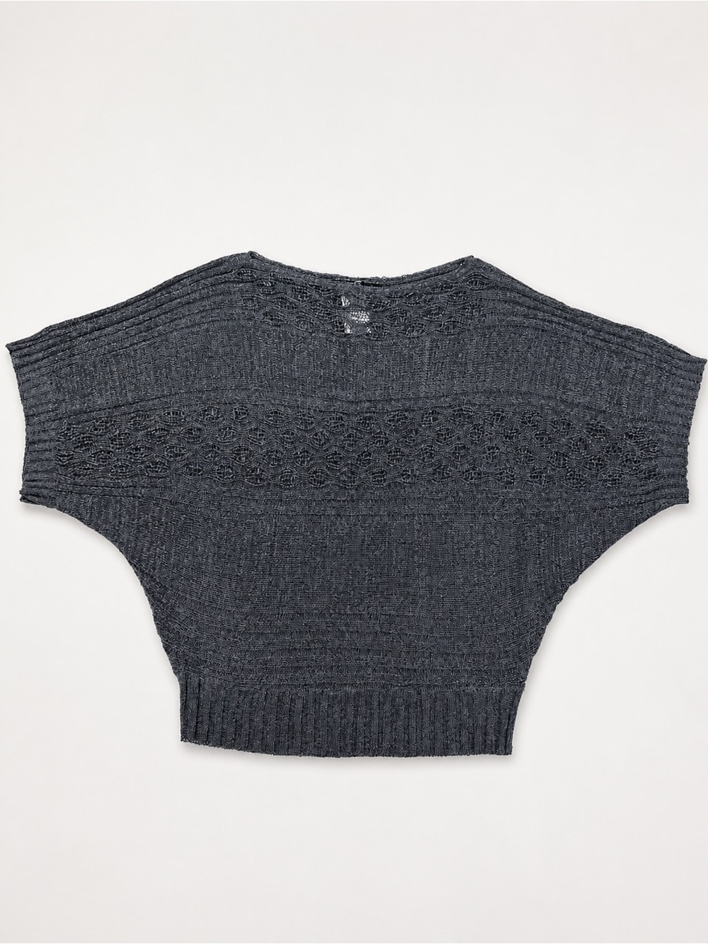 Umgee USA Women’s Size L Charcoal Gray Open Knit Batwing Sweater Top - Picture 2 of 9